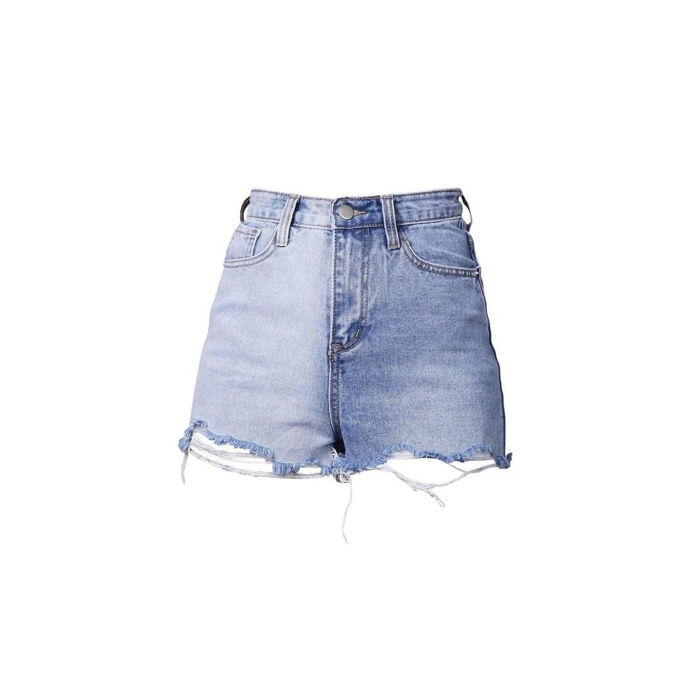NEW DESSIN STUDIO two-tone colorblocked denim short in light denim